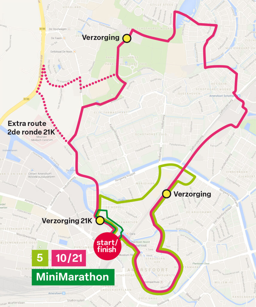 Parcourskaart Marathon Amersfoort 5-10-21 km